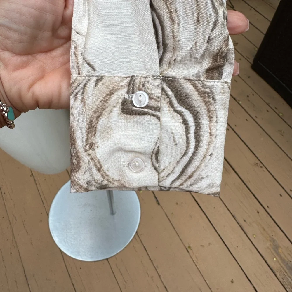 ASTR The Label Marble Print Women's Long Sleeve Top size small Cream Taupe Brown - Picture 4 of 9